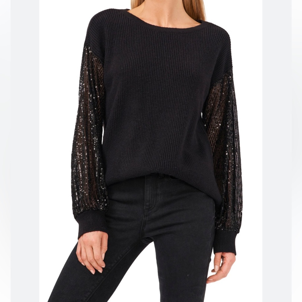 VINCE CAMUTO
Sequin Long Sleeve Sweater - Rich Black‎ NWT